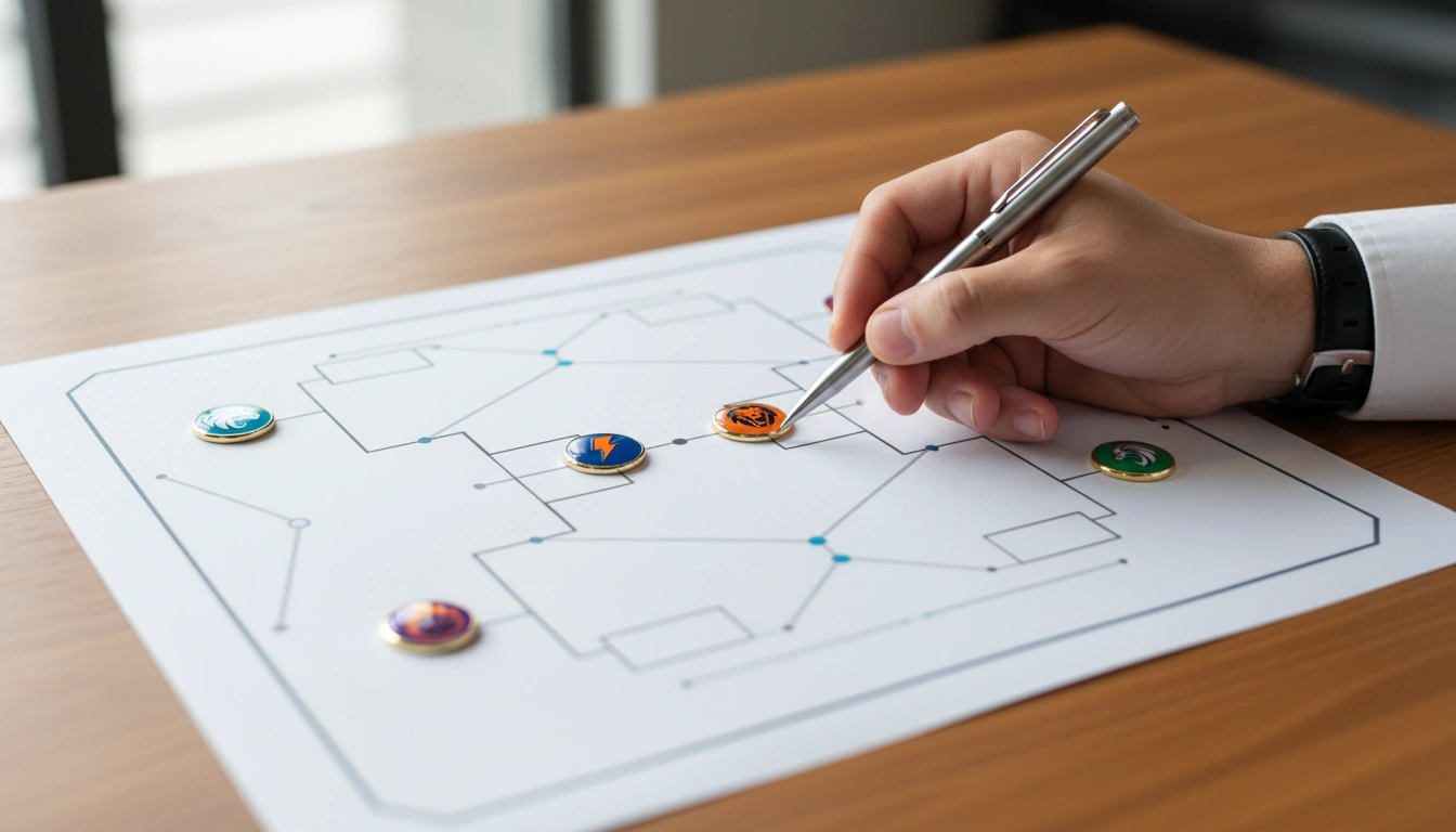 Übersichtliche Darstellung eines BBL-Spielplans mit Mannschaftslogos auf einem Strategiebrett